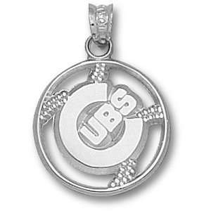Chicago Cubs MLB C  Pierced Baseball Pendant (Silver)  