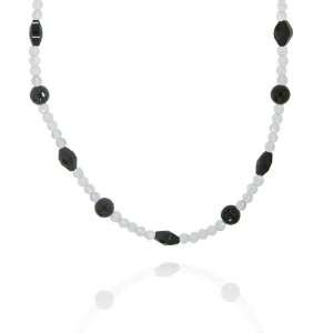   Onyx Faceted Fancy Shaped with Crystal Bead Necklace, 36+2Extender