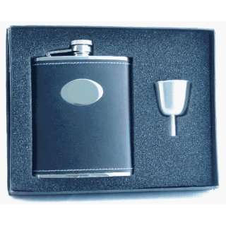 Visol 6 oz Black Leather Engravable Stainless Steel Flask and Funnel 
