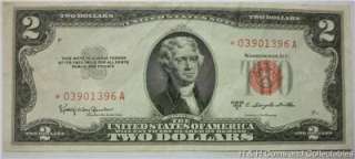 1953 C SERIES TWO DOLLAR US 2$ BILL RED STAR RED SEAL TWO DOLLAR NOTE 