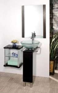 17 to 22 Bathroom Clear Glass Vessel Sink Solid Wood Vanity Cabinet 