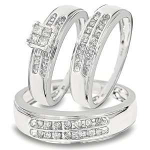   Ring Set 10K White Gold Three Ring   Ladies Engagement Ring, Wedding