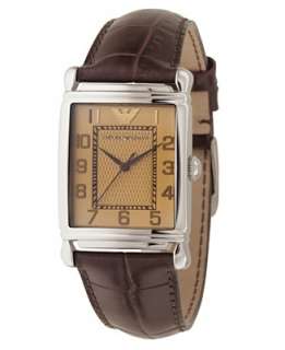 Emporio Armani Watch, Mens Large Brown Leather Strap AR0403   Brands 