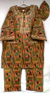African Clothing Men 3 PCs Kent Pant Suit L XL 1X 2X 3X  