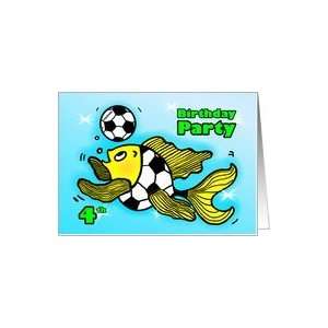   Birthday Party Invitation Soccer Football funny Fish cartoon four Card