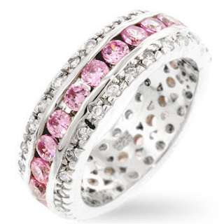 Pink Ice CZ Eternity Anniversary Ring Band .925 Silver  