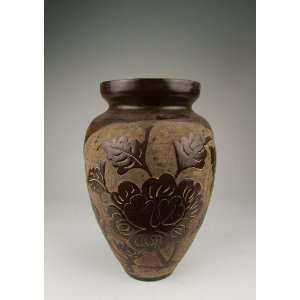  Vase With Incised Flower Pattern In the Panel, Chinese Antique 