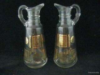 Vtg A Hocking Glass Cruets Gold Oil Vinegar FREE SHIP  
