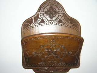 ANTIQUE HAND CARVED WOODEN WALL LETTER RACK.  