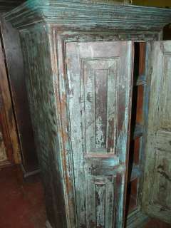 Rustic Cabinet Antique Jaipur Armoire Storage Chest Blue Patina  