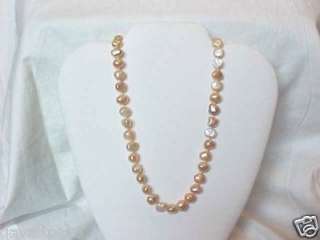 PINK peach Pearl necklace 14kt gold clasp  