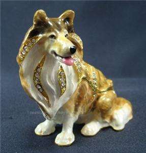 Bejeweled Sheltie Sheepdog Dog Trinket Box w Pendant  