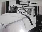 BLACK WHITE Damask Floral FULL QUEEN Comforter Shams Pillows 5pc SET 