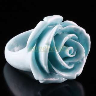 Sky Blue Manmade Coral Carved Rose Finger Ring SZ 7.75  
