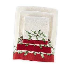  Lenox Holiday Holly Embroidered Christmas Towels Bath 