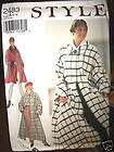 Style Pattern 2483 UNCUT Ankle Flared Swing Coat Knee Length Option 