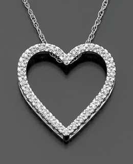 Diamond Necklace, 14k White Gold Large Diamond Heart Pendant (1/10 ct 