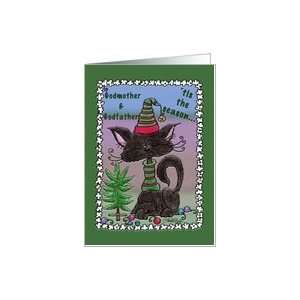  Christmas for Godparents  Black Cat and Tree Card Health 
