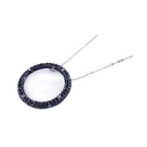  Free Silver Necklaces Open Black Cz Covered Circle Necklace Pendant 