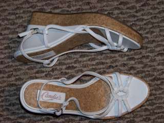 womens candies kirra white cork trim wedge heels shoes size 8 1/2 
