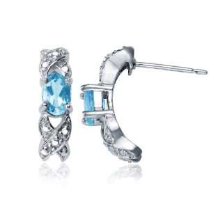    Sterling Silver Blue Topaz and Diamond Half Hoop Earrings Jewelry