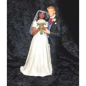 Biracial Wedding Cake Topper black Bride and White Groom  