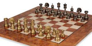 Grande Persian Staunton Brass Chess Set with Elm Root Board  