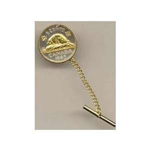 Canadian Nickel Beaver Two Tone Gold on Silver World Coin Tie Tack