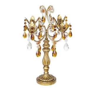 BN 19.6H LEAF+FAUX AMBER AND CLEAR CRYSTAL CANDELABRA  
