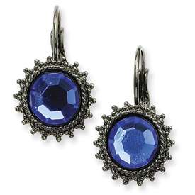 1928® Black Plated Blue Crystal Drop Leverback Earrings  