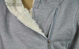 Cotton Women Double Zippers Long Hoodie Sweatshirt Sweater Jacket Coat 