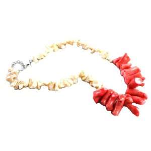   Pearl and Coral Chunky Choker Necklace   925 Sterling Silver Jewelry