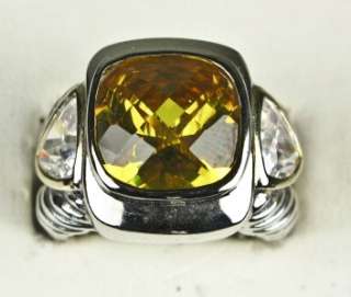   17ctw Citrine & Diamond Cut Sapphire Sterling 18k/925 Ring 12g  
