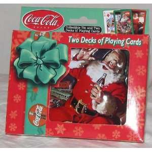   Collectible Tin and Two Decks of Coca cola Playing Cards Toys & Games