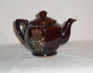   Century Japan Redware Moriage Dark Brown Gold Red Blue 1 cup teapot