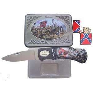 Confederate Civil War Collector Pocket Knife Folder With Lighter Set 