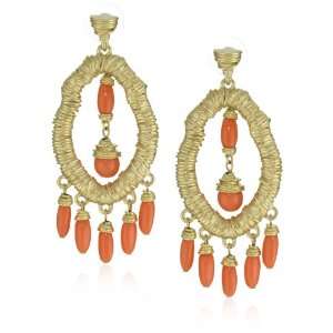   Tahari Marrakesh Gold and Coral Color Chandelier Earrings Jewelry