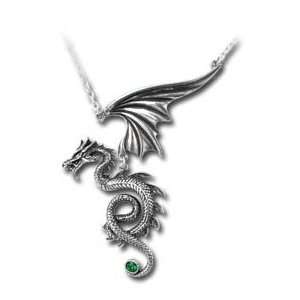   Bestia Regalis   Dragon with Green Crystal Pendant Necklace Jewelry