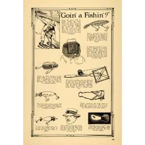  1918 Print Fisherman Guide Fishing Lures Hooks Nets Hat 