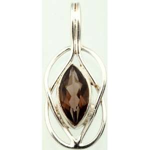   Faceted Smoky Quartz Marquis Small Pendant   Sterling Silver Jewelry