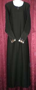 Black Dubai Abaya with rhinestone Sleeve circle design Hijab kaftan 