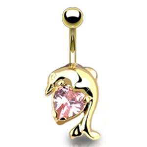   Belly Button Navel Ring with Pink Gem Heart Non Dangling: Everything