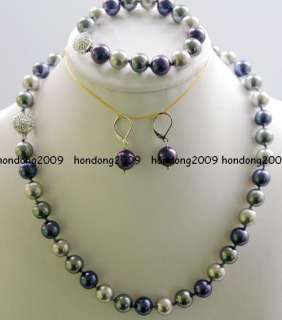10MM Sea Shell Pearl Necklace Bracelet Earring SET  