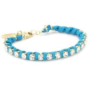   Colored Rhinestone Chain and Turquoise Color Deerskin Leather Bracelet