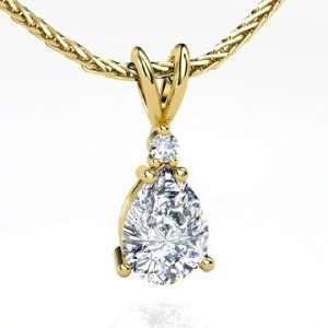   Pear Solitaire Pendant, Pear Diamond 14K Yellow Gold Necklace Jewelry