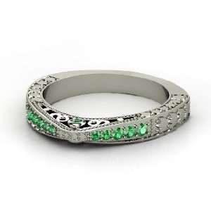  Megan Matching Band, 14K White Gold Ring with Emerald 