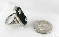   the EASTERN STAR   14k White Gold Floral Onyx Masonic OES RING  
