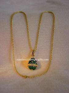 Russian Emerald Green Egg Pendant Necklace FABERGE  