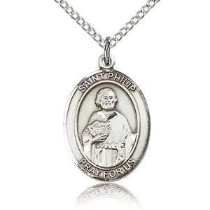  Sterling Silver 3/4in St Philip the Apostle Medal & 18in 