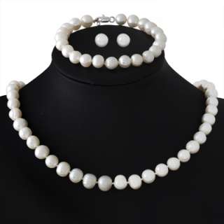   9mm Freshwater Cultured Pearl Necklace Bracelet & Earrings ~ 3 Colors